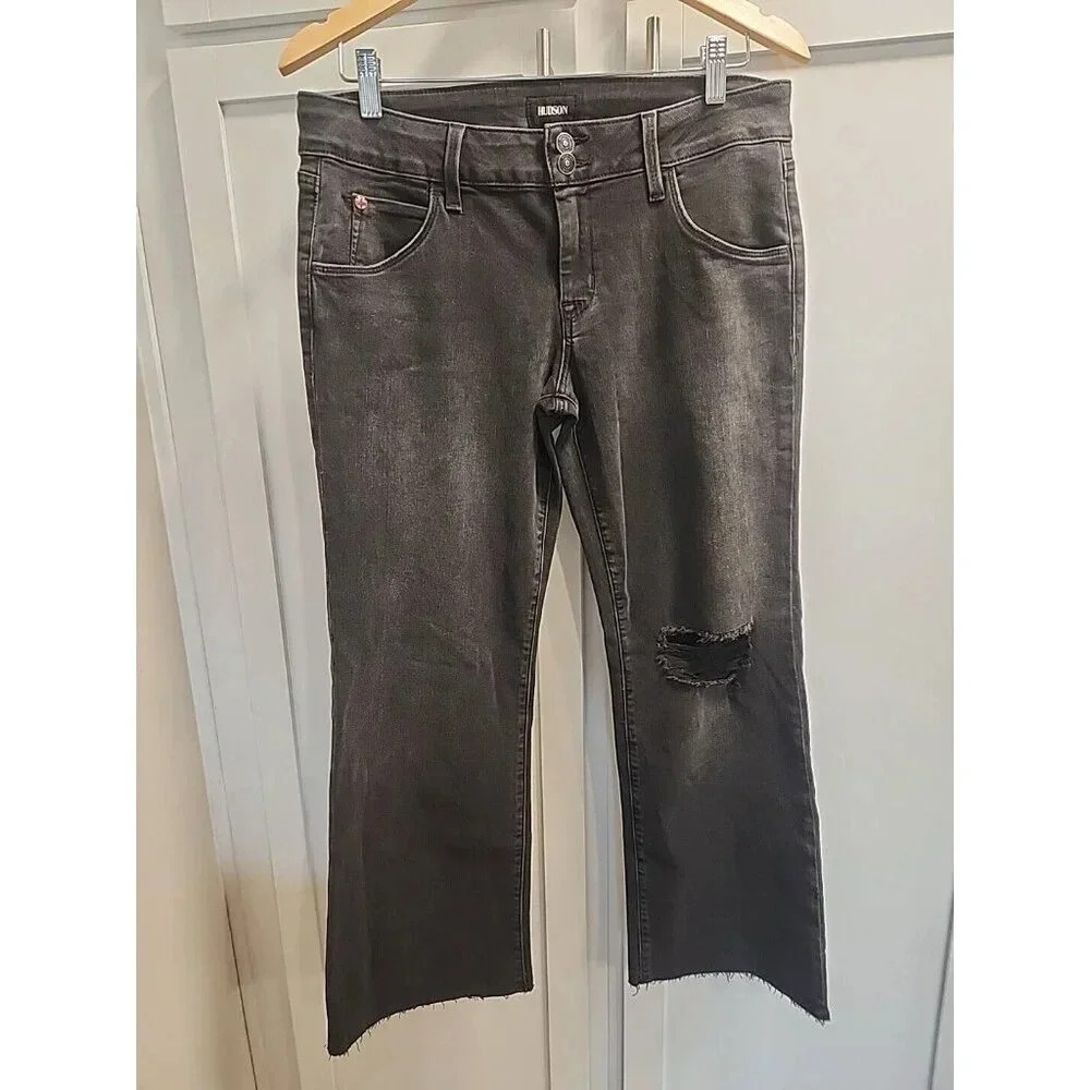 NWT NEW Hudson Women's Jeans Sz 31 Collin Midrise Bootcut Crop Stretch Black